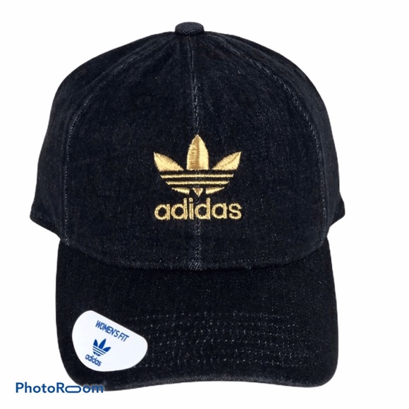adidas Accessories - Adidas Originals Relaxed Black Denim Gold Logo Hat